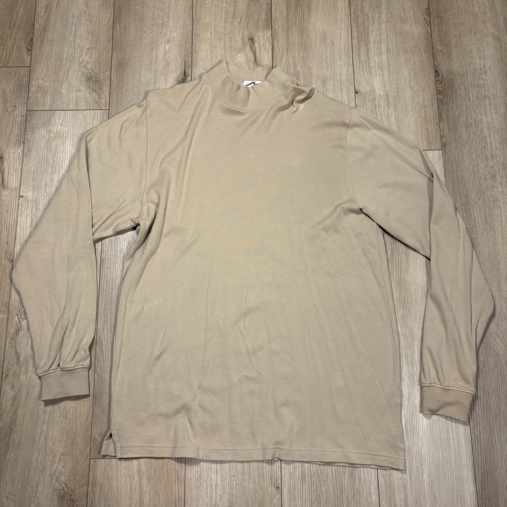 Tri-Mountain‎ Shirt Mens L Beige Regular Long Sleeve Mock Neck Pullover Tee